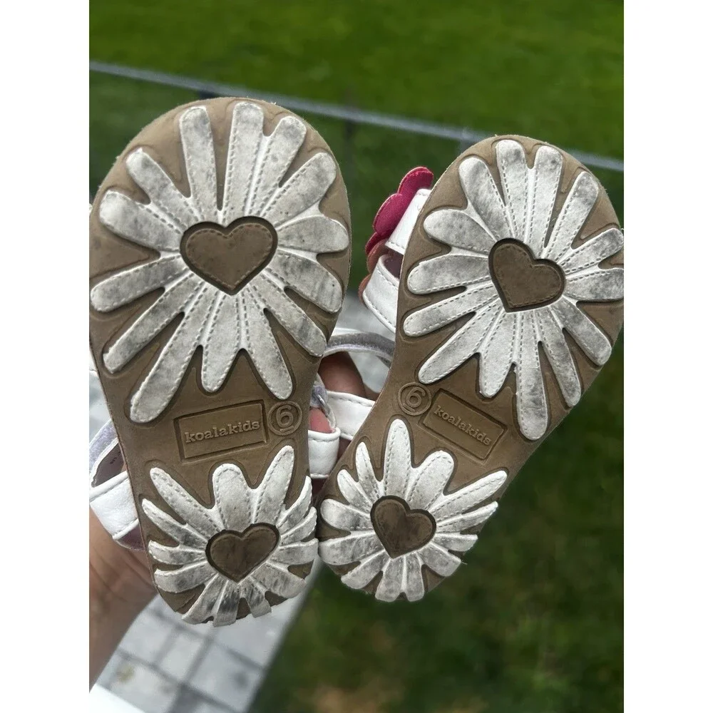 Koala Kids Girls Size 6 Floral Sandals Pink White Silver Flowers